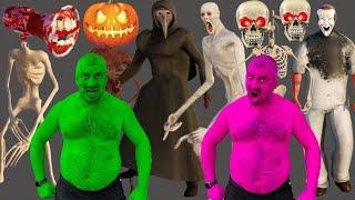 Team Hulk VS Skeleton Siren Head, SCP 096, Pumpkin Siren Head, SCP 049, Vampire Siren Head, SCP 323