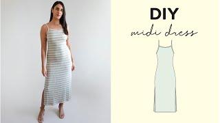 DIY Slip Dress + Sewing Pattern | Easy Stretchy Midi Dress with Side Slits 