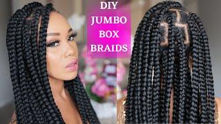 How To: DIY JUMBO BOX BRAIDS RUBBER BAND METHOD / Beginner Friendly /Protective Style / Tupo1