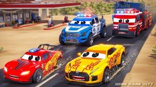 Emergency Rescue Mission: Police Cars, Fire Truck & Ambulance Save the Day in Racing Cars Crash!