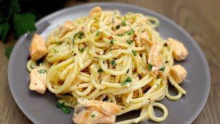 Delicious pasta recipe with salmon. Easy and quick dinner!