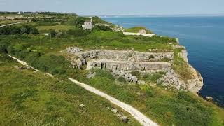 The ancient stone quarries on Portland UK  -  drone view  - 2023 June 15