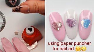 Using paper puncher to create custom nail art. Nail art hack ️