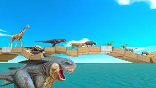 Who Can Escape Megalodon Rex On Unstable Bridge - Animal Revolt Battle Simulator