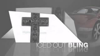 Channel Set Big Rocks Black CZ Bling Bling Cross