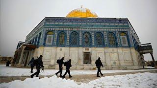 The first snowfall of winter at Al Aqsa Mosque in Jerusalem