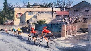 Watercolor Street Scene Painting Demonstration | Beyond the Peloton by Nina Volk