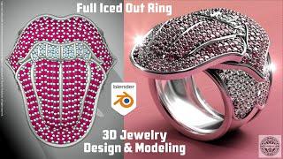 Full Iced Out Ring 3D Jewelry Modeling Gemstones Pavé in Blender 3.5 with the Jewelry Jedi