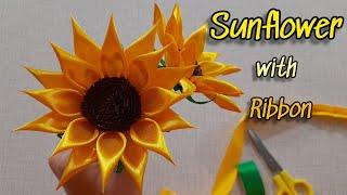 DIY | Ribbon flower | method of making sunflower flower with ribbon | handmade