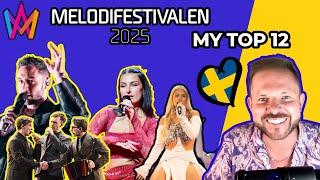 MELODIFESTIVALEN 2025 REACTION & TOP 12 | SWEDEN EUROVISION 2025