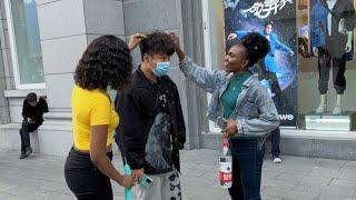 HILARIOUS REACTIONS OF CHINESE TO BLACK GIRLS TOUCHING THEIR HAIR ||Busola Deborah ft Just Siphosami