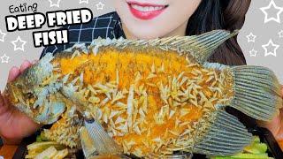 ASMR DEEP FRIED HUGE FISH X SPRING ROLL , EATING SOUNDS | LINH ASMR