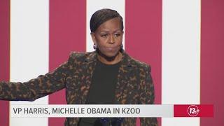 Former First Lady Michelle Obama speaks at VP Kamala Harris campaign event in Kalamazoo, MI