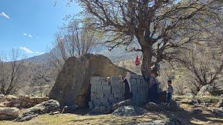 "Iranian nomadic life | Building a sheep house in the mountains with unceasing effort!"