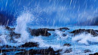 Heavy Rain & Large Crashing Waves | Nature White Noise for Sleeping