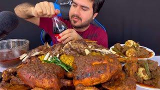 ASMR; Eating Spicy Mutton Chops Biryani+Spicy Two Whole Chicken+Spicy Mutton & Eggs Curry