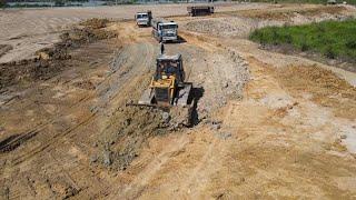 Incredible Mighty Operator Skill Driver Dozer and Heavy Dump Truck Moving Dirt in processing