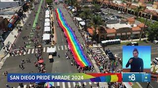 San Diego Pride Parade 2024 |  The giant rainbow flag wraps up the event