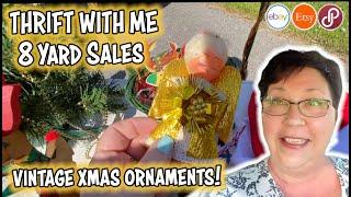 THRIFT WITH ME AT 8 GARAGE SALES | FOUND VINTAGE CHRISTMAS ORNAMENTS | VINTAGE AND HOME DECOR RESALE