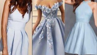 Flower De Fashion Simple Baby Blue Dresses for Ladies