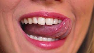 Sensual Glossy Lips and Tongue Licking Closeup - Mouth Play | Lips Macro Shots