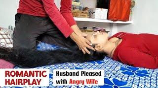 Husband played with angry wife's longhair || Hairplay by husband || #hairplay #hairstyle #longhair