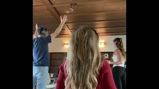 Sabrina Carpenter with Jack Antonoff and Amy Allen during the recording of "Please Please Please"