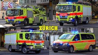 [Schutz & Rettung ZÜRICH] - FEUERWEHR auf EINSATZFAHRT mit BMA-Löschzug, ELW & mehr!