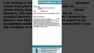 Letter to Online Shopping Company Regarding Damaged Product Received