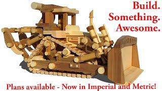 Homemade wood toy - working wooden bulldozer model