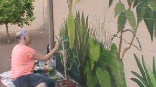 Time-lapse Exterior Mural of Tropical Plants by Gina Ribaudo of www.ILoveMurals.com