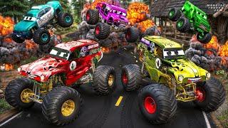 Police vs Criminal Monster Trucks EPIC Battle | Grave Digger, Police Monster Truck Stunts and Crash