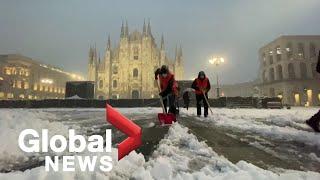 Milan, parts of northern Italy blanketed in snow as winter weather causes disruption