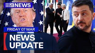 Trump’s final tariff plan; Zelenskyy and EU leaders meet for U.S. talks | 9 News Australia