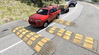 Cars vs weird Massive Speed bumps  beamng drive