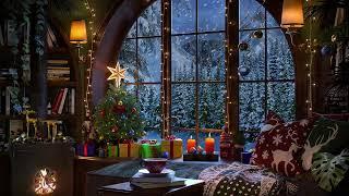 Christmas Cozy Nook Ambience in Winter with Relaxing Snow and Fireplace Sounds