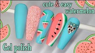   EASY WATERMELON | Spring Summer | Gel Polish Nail Art Design Tutorial | Fruity Fruit!