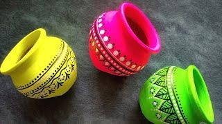 3 Easy pot decoration ideas for beginners | Pot painting ideas | Neon color craft | Doodle Mandala