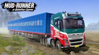 Spintires MudRunner Volvo FH16 750 10x10 Globetrotter XL Truck With Longest Trailer