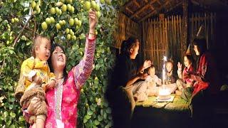 The single mother very happy when kind man organized birthday for her children - harvesting apples