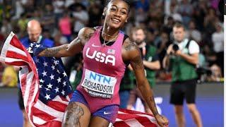 Sha'Carri Richardson on her historic 100m World Championship victory lap