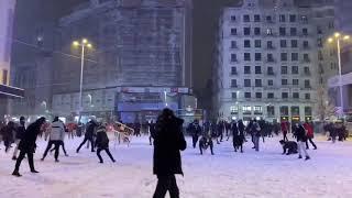 Madrid Residents Stage Snowball Fight as Storm Filomena Hits Spain