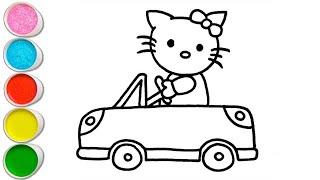 Cute Hello Kitty with Cart Drawing for kids, Painting & Coloring for kids, Toddlers | Easy to Draw