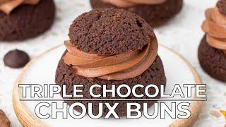 Triple Chocolate Choux Buns (Chocolate Cream Puffs)