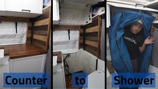 Shower Inside a Sprinter 144 Van | Convertible from Counter to Shower Tiny Home Living