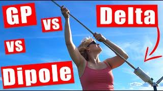 Young Lady's Antenna Challenge: GP, Dipole, Delta - Raisa installs and compares