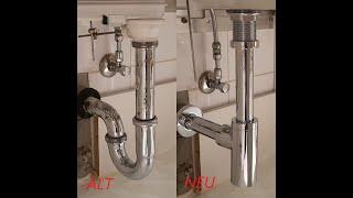 Ablauf und Siphon am Waschbecken tauschen. Swap drain and siphon at sink.