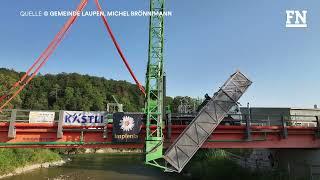 Provisorische Brücke in Laupen montiert