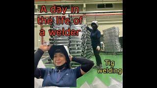 Tig welding. Making aluminum ladder. #womanwelder #aluminum #tigwelder