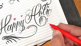 How to write Happy Holi in Beautiful cursive Stylish Calligraphy